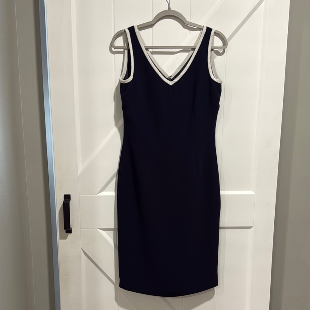 Evan Picone Midnight Blue Mini Dress with Ivory Accents